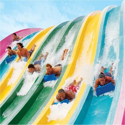 8 lane racing water slide at SeaWorld Aquatica