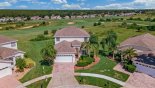 Aerial view of villa showing cul-de-sac  location and golf course behind from Monticello 1 Villa for rent in Orlando