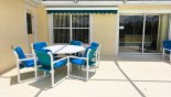Pool with retractable sun-shade & patio table with 6 chairs from Highlands Reserve rental Villa direct from owner