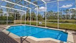 Large pool deck and pool with views through trees to golf course - www.iwantavilla.com is the best in Orlando vacation Villa rentals