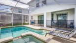 Spacious rental Champions Gate Villa in Orlando complete with stunning View of pool & spa towards covered lanai