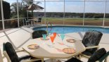 Covered lanai with patio table & 4 chairs - additional smaller patio table with 2 chairs on pool deck from Emerald + 6 Villa for rent in Orlando