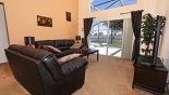 Spacious rental Solana Resort Villa in Orlando complete with stunning Family room with comfortable leather seating and views onto pool deck