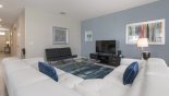 Villa rentals in Orlando, check out the Family room with comfortable leather sectional sofa set