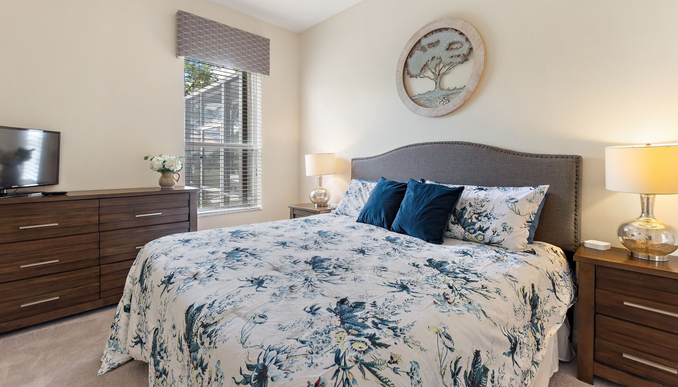 Bedroom #3 with views onto rear gardens & Roku enabled LCD cable TV