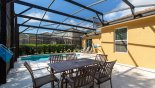 Patio table & 6 chairs in cozy alfresco dining area with this Orlando Villa for rent direct from owner