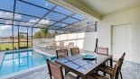 Covered lanai with patio table & 6 chairs with this Orlando Townhouse for rent direct from owner