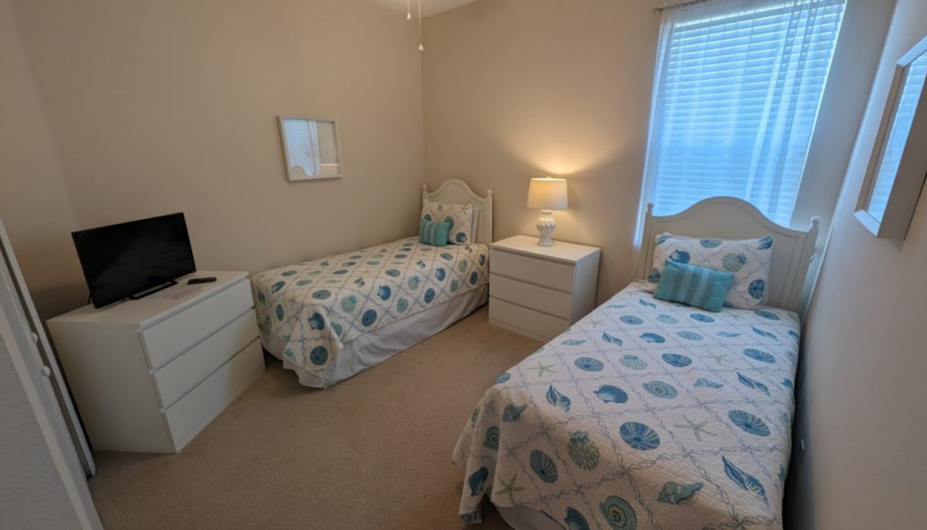 Bedroom #3 with twin beds & LCD cable TV