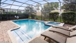 Villa rentals near Disney direct with owner, check out the South Facing Pool & Spa with four loungers & plenty of covered lanai seating with giant Connect Four game