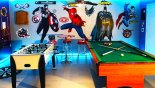 Superheroes themed games room  with pool table, table foosball, air hockey and  PS4 gaming station with large screen from Windsor Hills Resort rental Villa direct from owner