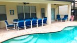 Villa rentals in Orlando, check out the Covered lanai with large patio table seating 12 - ceiling fan for additional comfort